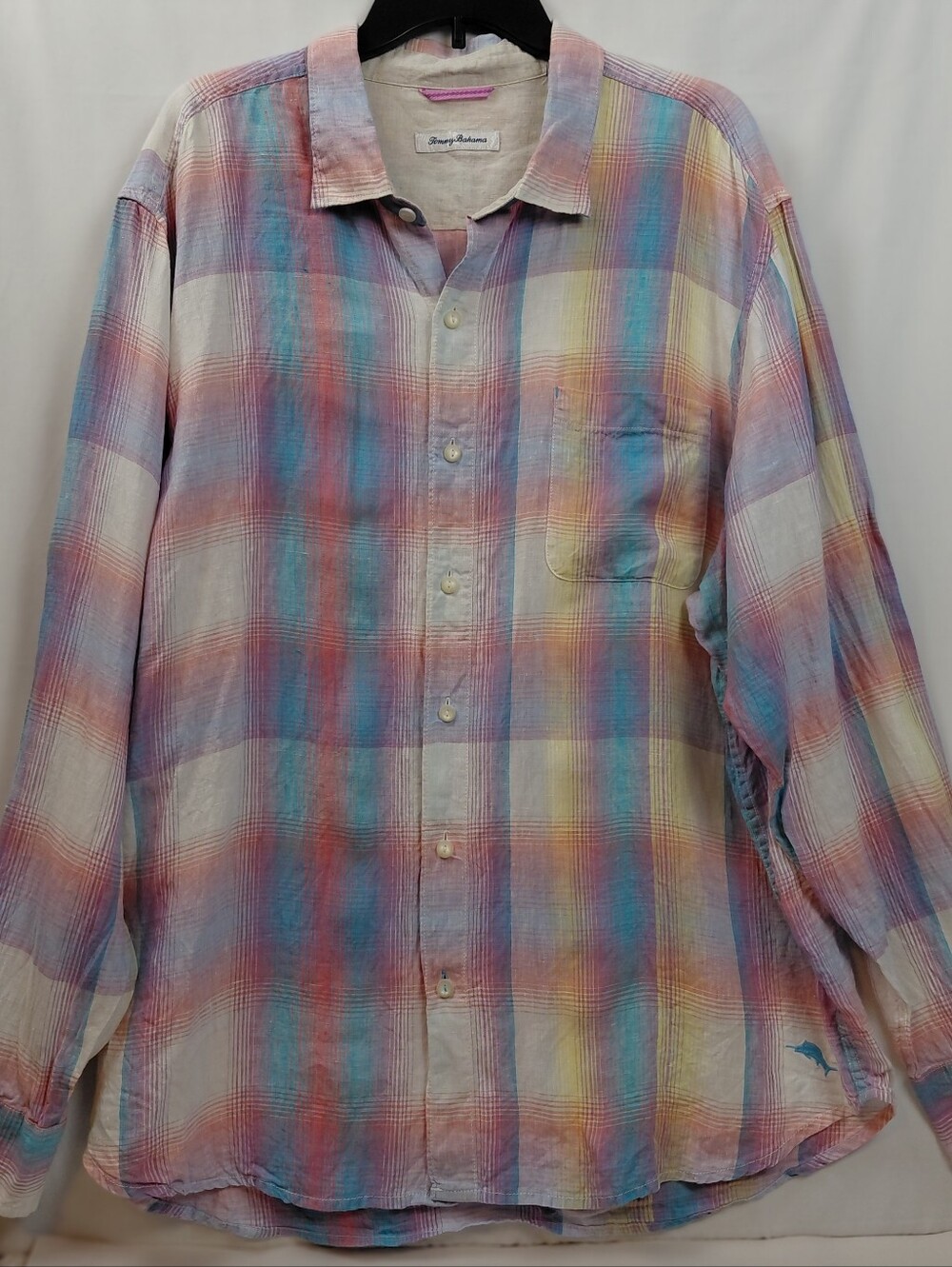 Tommy Bahama 100% Linen Plaid Button Up Shirt Men's Size XXL